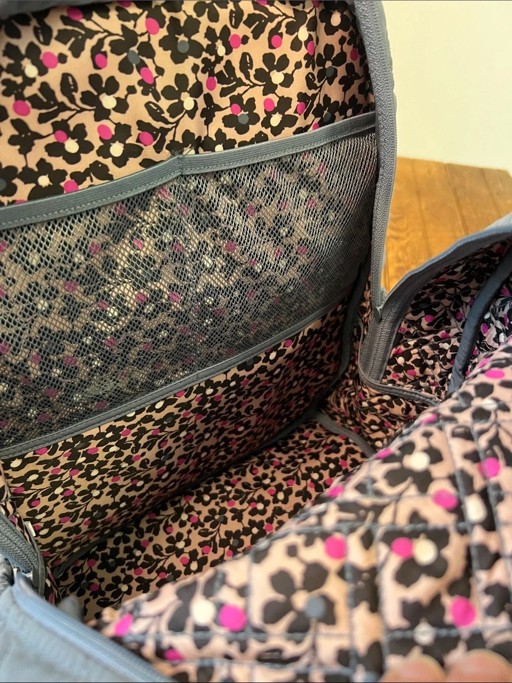 Vera Bradley Quilted Gray Backpack - Microfiber large Everyday Travel Pack